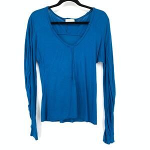 Kookai V-Neck Long Sleeve Shirt Womens Size 1 US Small Blue Jersey Knit